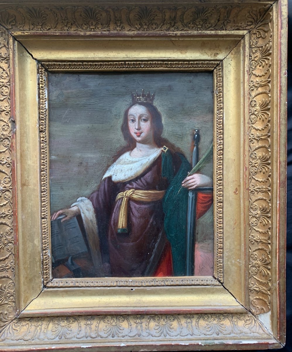 Oil On Copper 18th Portrait Of A Queen 